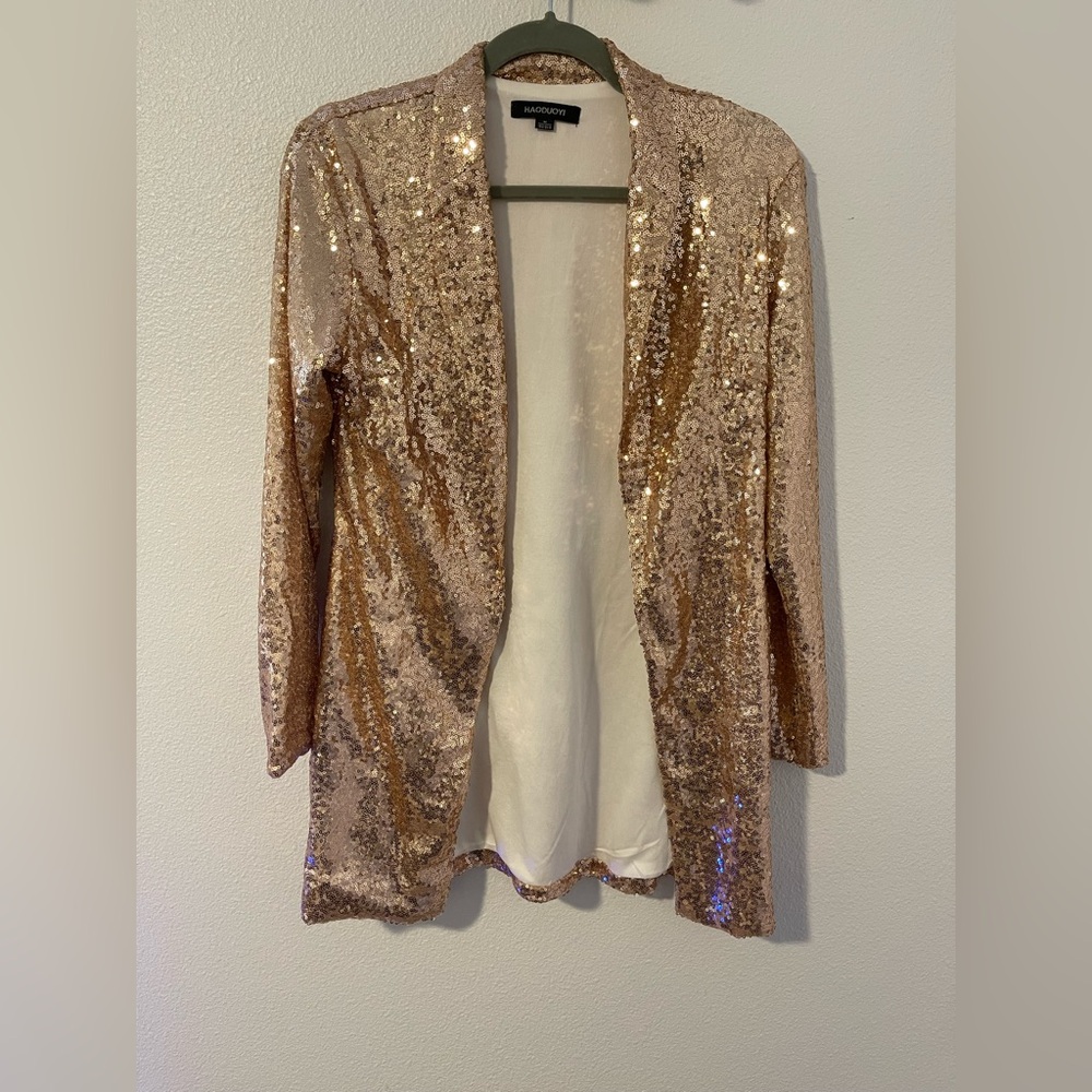 HAODUOYI Shimmering Gold Sequin Top - Picture 2 of 5